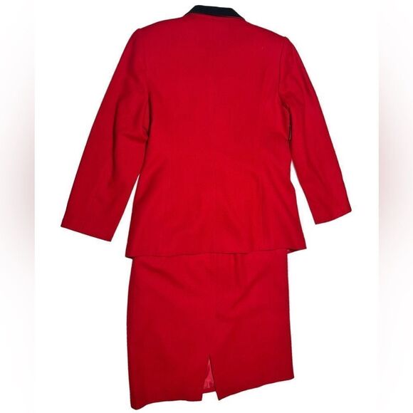 Le Suit Red Skirt Suit Set Matching Blazer Double Breasted Skirt with Pockets - Picture 6 of 16